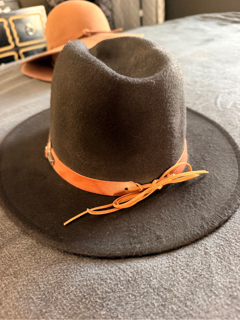 Classic Black Felt Fedora with Tan Leather Band